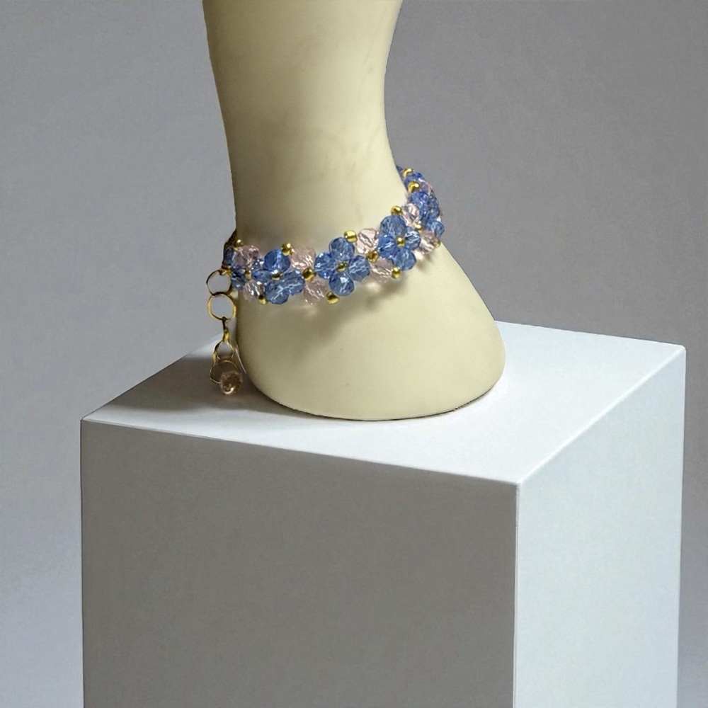 Elegant Blue and Pink Floral Bracelet